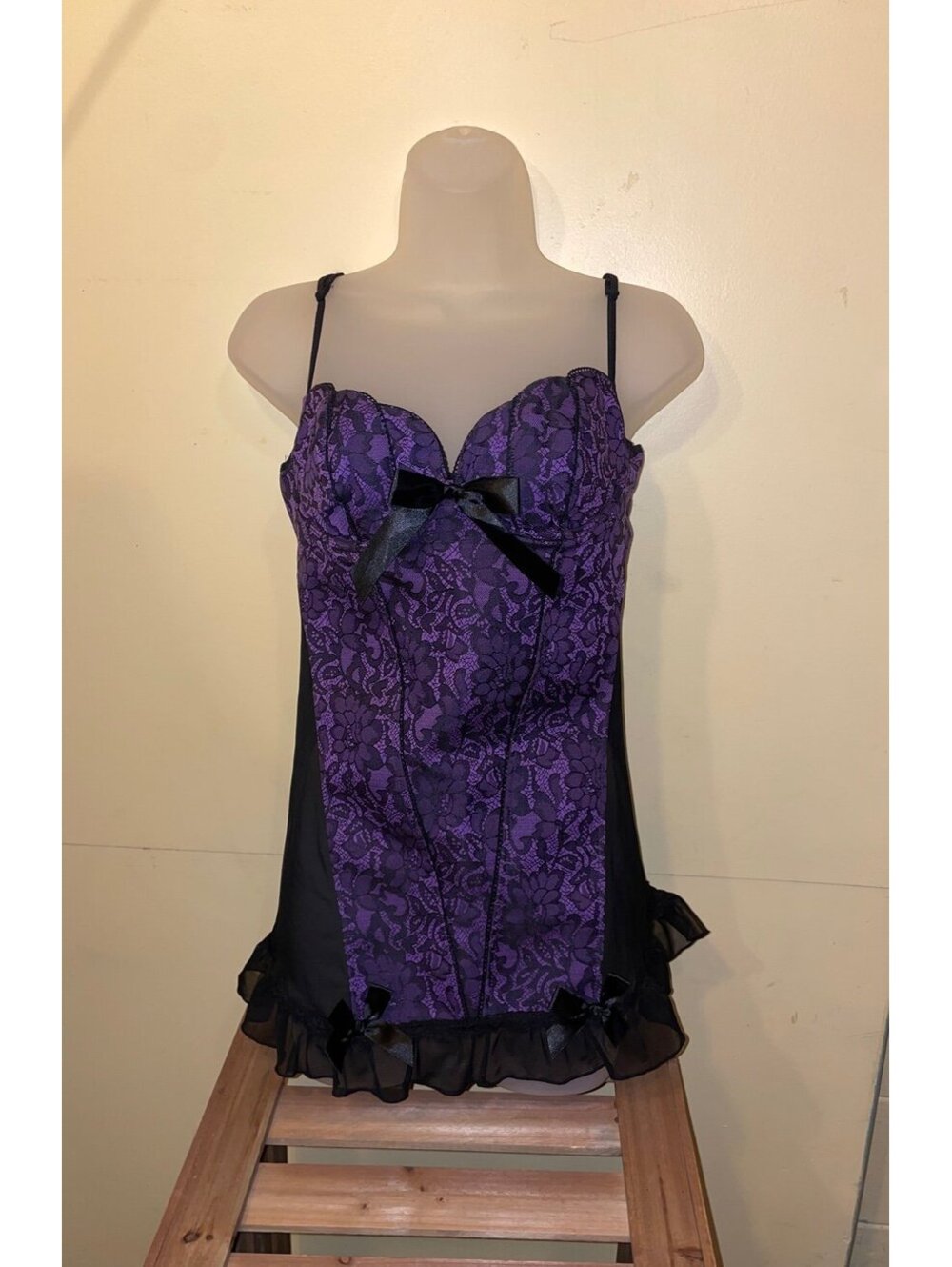 Dreamgirl Lingerie Purple / Black Lace Teddy Size L Large